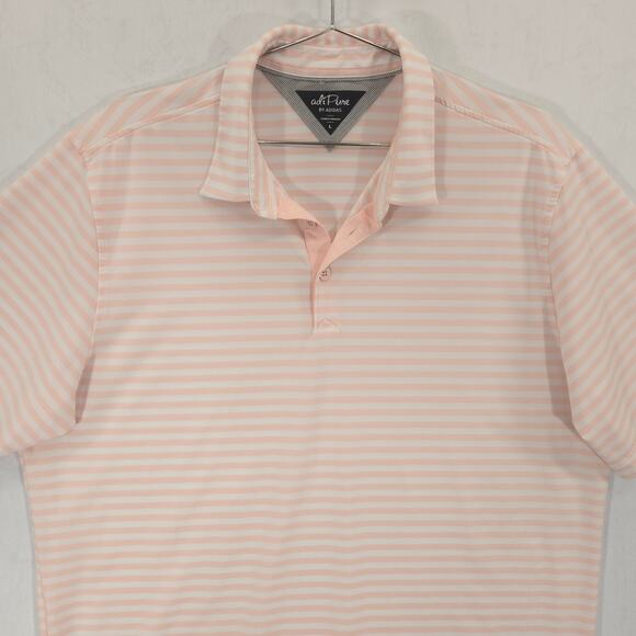 Adidas Adipure Polo Mens Large Pink Striped Performance Short Sleeve Golf Shirt - Picture 2 of 11